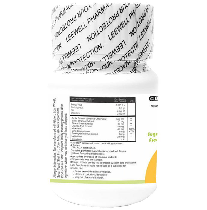 Fruit Pill Sugar Free Orange Chewable Tablet with Plant Based Amla, Grape seed, Vitamin C, Zinc for Blood Purifier & Healthy Immunity