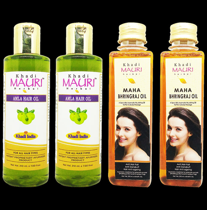 Khadi Mauri Herbal Combo Pack of Amla Hair Oil (2) & Maha Bhringraj Hair Oil (2) - Classic Derma