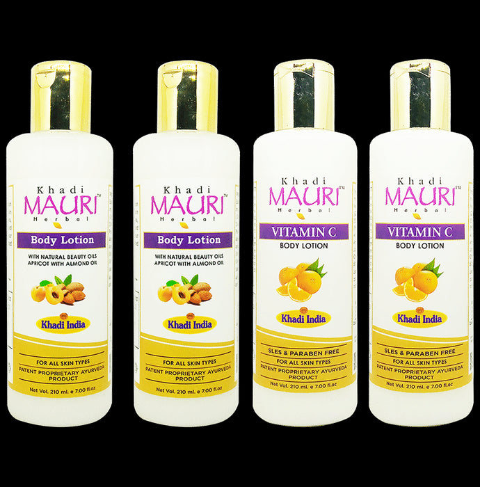 Khadi Mauri Herbal Combo Pack of Vitamin C Body Lotion and Body Lotion with Natural Beauty Oils Apricot with Almonds Oils (210ml Each) - Classic Derma