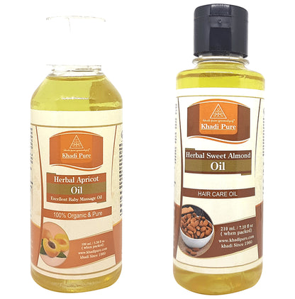 Khadi Pure Combo Pack of Herbal Apricot Oil (100ml) & Herbal Sweet Almond Oil (210ml) - Classic Derma