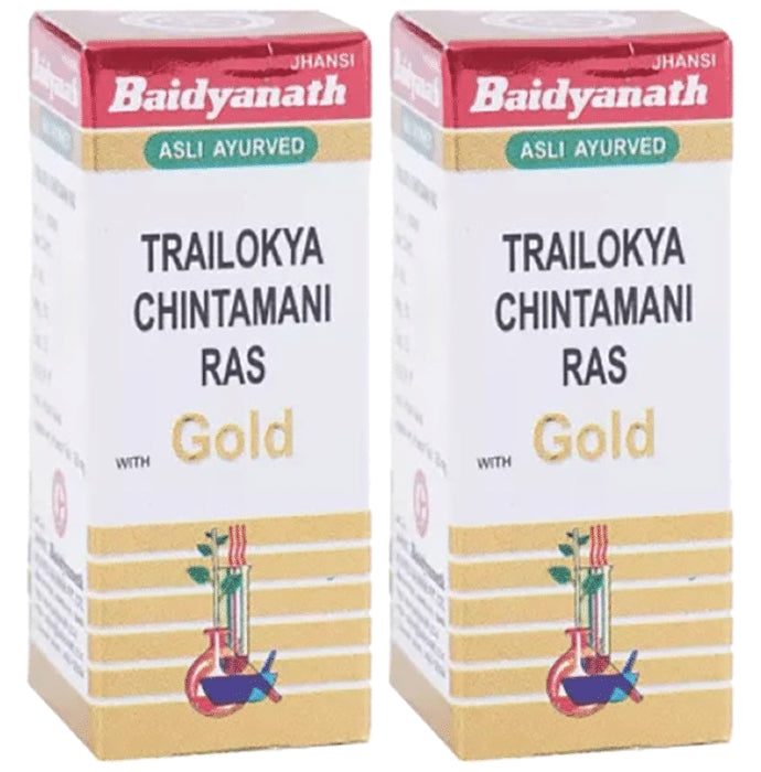 Baidyanath (Jhansi) Trailokya Chintamani Ras with Gold (10 Each) - Classic Derma