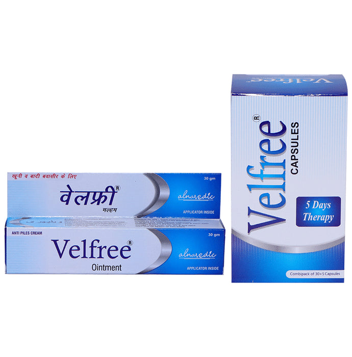 Alnavedic Pack Combo Pack of Velfree Ointment 30gm and Velfree 35 Capsules - Classic Derma