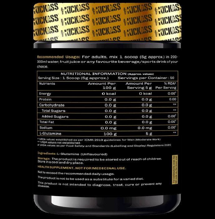 Kickass 100% Raw L-Glutamine 5000mg Powder Unflavored