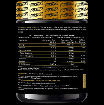 Kickass 100% Raw L-Glutamine 5000mg Powder Unflavored