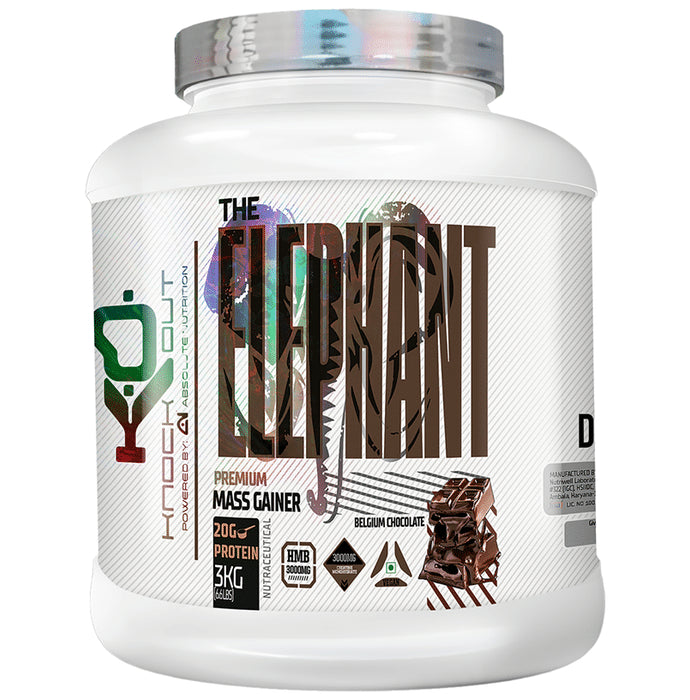 Knockout The Elephant Premium Mass Gainer Powder Belgium Chocolate with Free T-Shirt - Classic Derma
