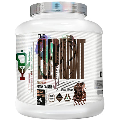 Knockout The Elephant Premium Mass Gainer Powder Belgium Chocolate with Free T-Shirt - Classic Derma