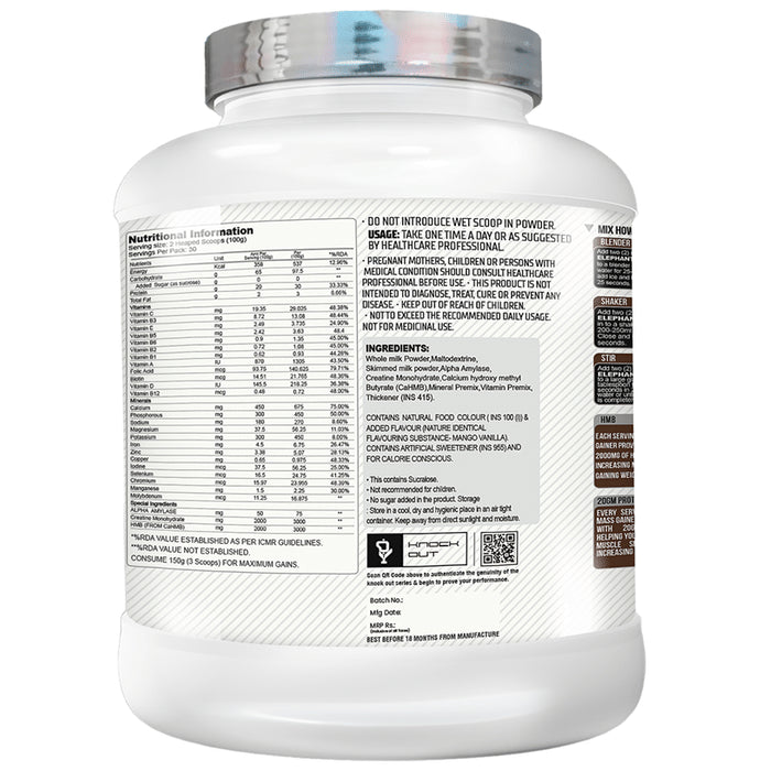 Knockout The Elephant Premium Mass Gainer Powder Belgium Chocolate with Free T-Shirt