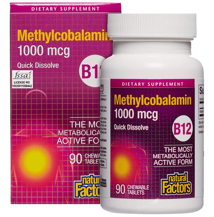 Natural Factors B12 Methylcobalamin 1000mcg Chewable Tablet - Classic Derma