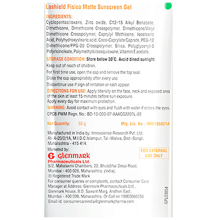 La Shield Fisico Matte SPF 50 PA+++ Sunscreen Gel | Water Resistant & Paraben Free