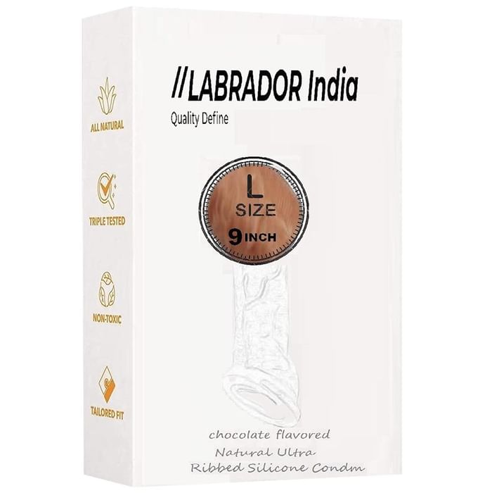 Labrador India Natural Ultra Ribbed Silicon Large Condom | Flavour Chocolate - Classic Derma