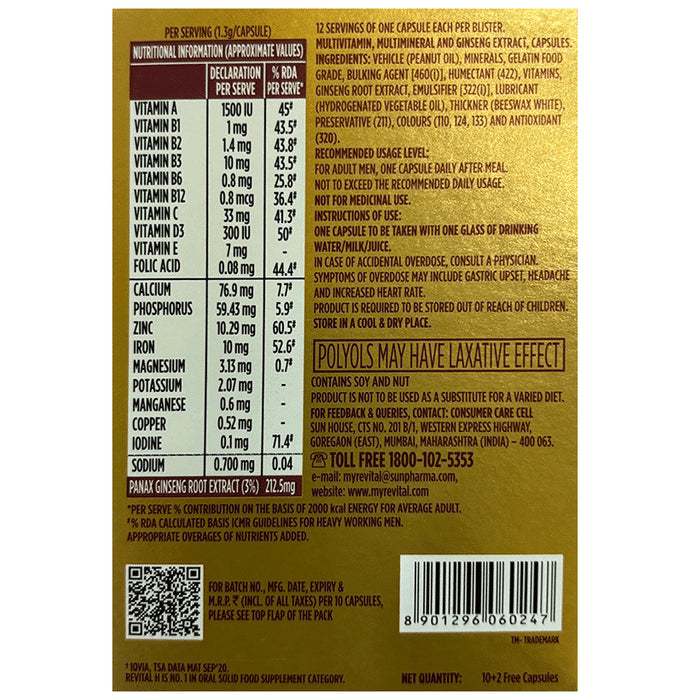 Revital H Men Multivitamin with Calcium, Zinc & Ginseng for Immunity, Strong Bones & Energy