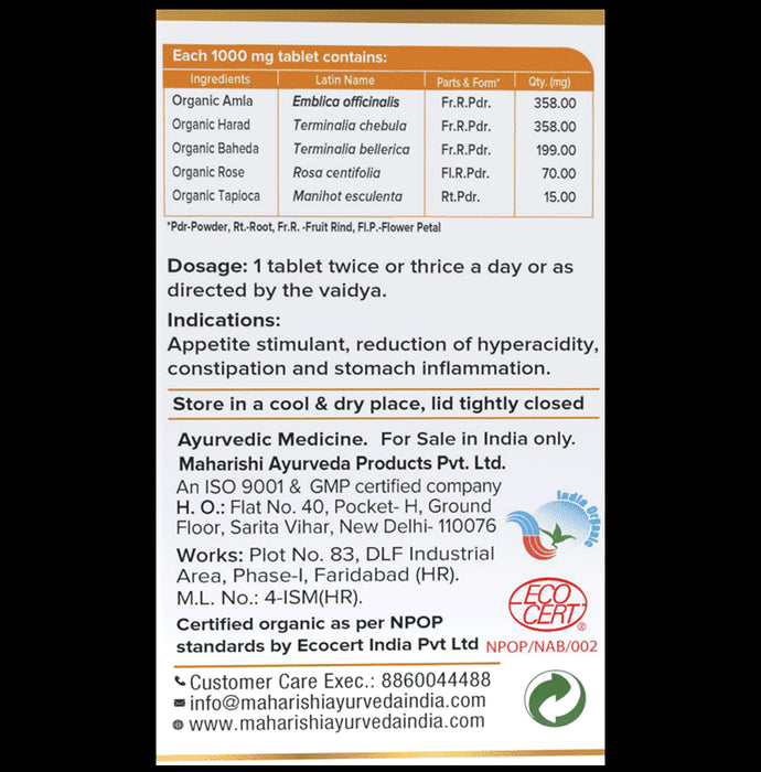Maharishi Ayurveda Organic Gut Health Tablet