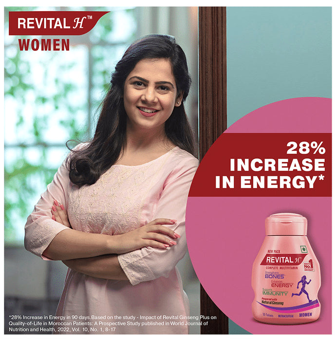 Revital H Woman Tablet with Multivitamins, Calcium, Zinc & Natural Ginseng | For Daily Immunity, Strong Bones & Energy