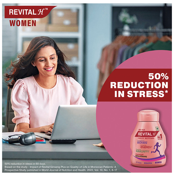 Revital H Woman Tablet with Multivitamins, Calcium, Zinc & Natural Ginseng | For Daily Immunity, Strong Bones & Energy