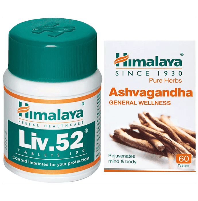 Himalaya Wellness Pure Herbs Ashvagandha Tablet (60) & Himalaya Liv. 52 Tablet (100) - Classic Derma