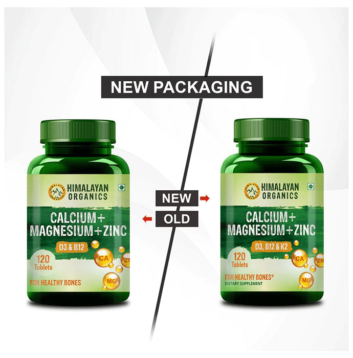 Himalayan Organics Calcium + Magnesium + Zinc | With Vitamin D3 & B12 for Healthy Bones | Tablet