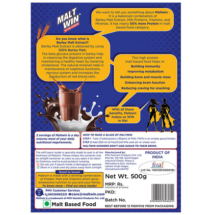 Maltwin Drink for Kids - 100% Barley Malt & Milk for Growth & Immunity Powder Chocolate Bourbon