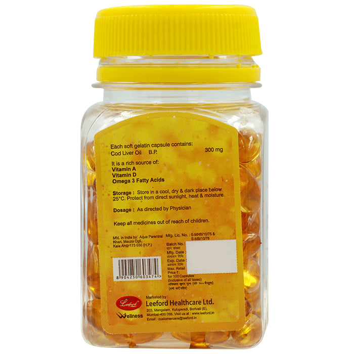 Leeford Codvel Cod Liver Oil Capsule | With Vitamin A, Vitamin D & Omega 3 for Brain Health