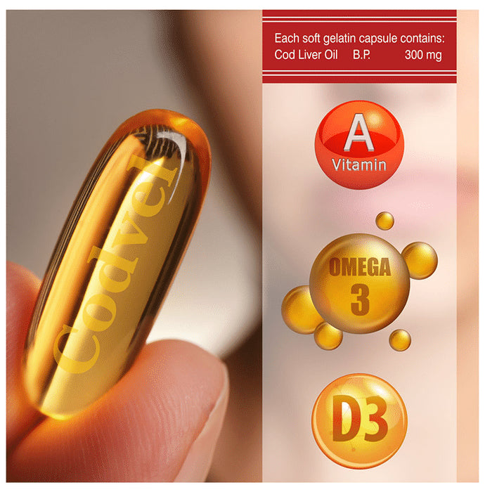 Leeford Codvel Cod Liver Oil Capsule | With Vitamin A, Vitamin D & Omega 3 for Brain Health