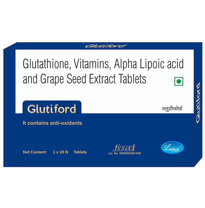 Leeford Glutiford with Glutathione, Vitamins, ALA and Grape Seed Extract | For Skin & Antioxidant Support | Tablet - Classic Derma