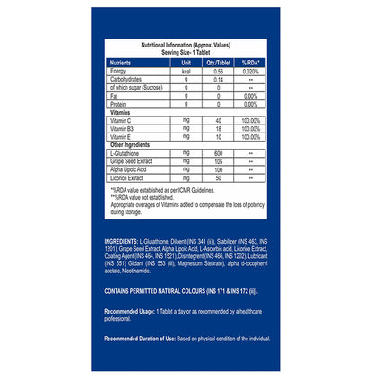 Leeford Glutiford with Glutathione, Vitamins, ALA and Grape Seed Extract | For Skin & Antioxidant Support | Tablet