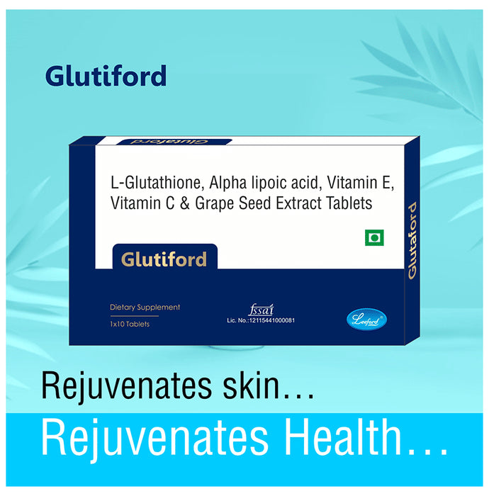 Leeford Glutiford with Glutathione, Vitamins, ALA and Grape Seed Extract | For Skin & Antioxidant Support | Tablet