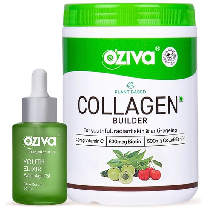 Oziva Combo Pack of Youth Elixir Anti Ageing Face Serum(30ml) and Collagen Builder (250g) - Classic Derma