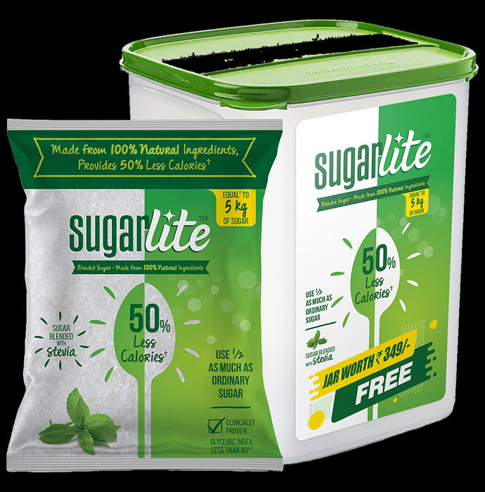 Sugarlite 50% Less Calories+ | Blended Sugar with Stevia with Storage Jar Free - Classic Derma