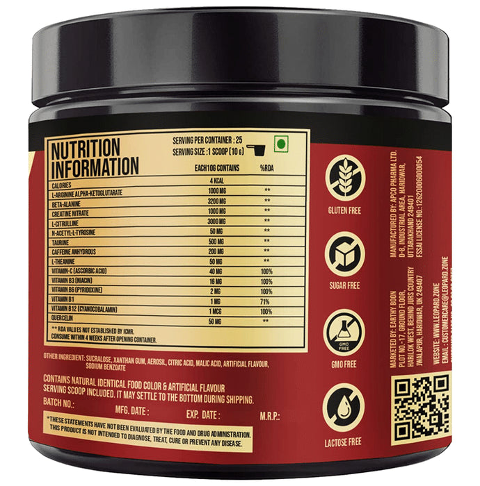 Leopard Nutrition Imapct Pre Workout Powder Watermelon
