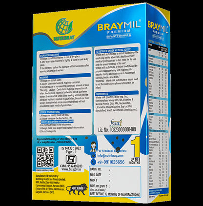 Braymil Premium Infant Formula 1 for Up to 6 Months Powder