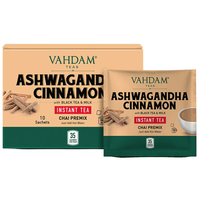 Vahdam Teas Instant Tea Chai Premix Sachet (8gm Each) Ashwagandha Cinnamon - Classic Derma
