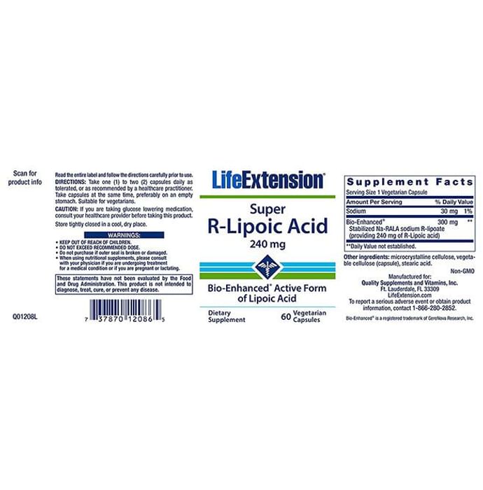Life Extension Super R-Lipoic Acid 240mg Vegetarian Capsule