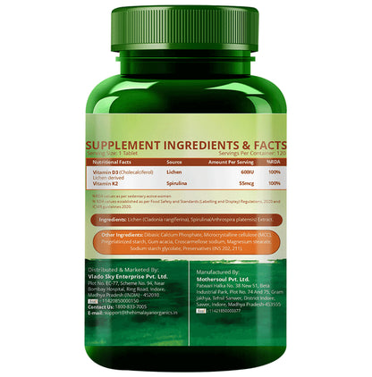 Himalayan Organics Vitamin D3 + K2 as MK7 Tablet