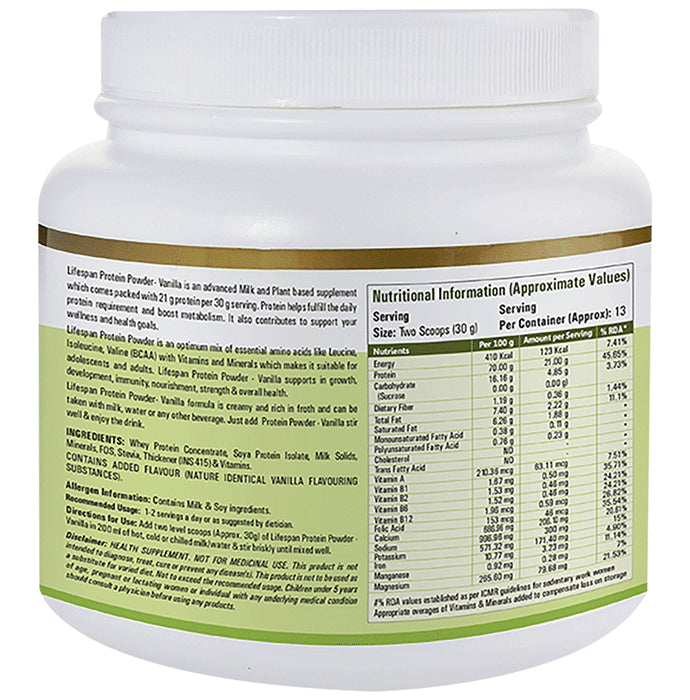 Lifespan Protein Powder | Plant Based Pea|Multivitamin| Vanilla