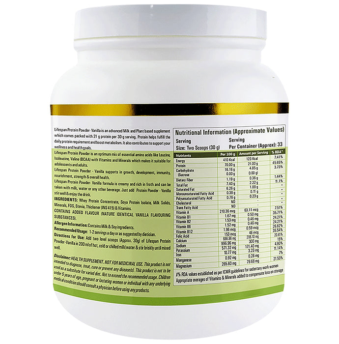 Lifespan Protein Powder | Plant Based Pea|Multivitamin| Vanilla