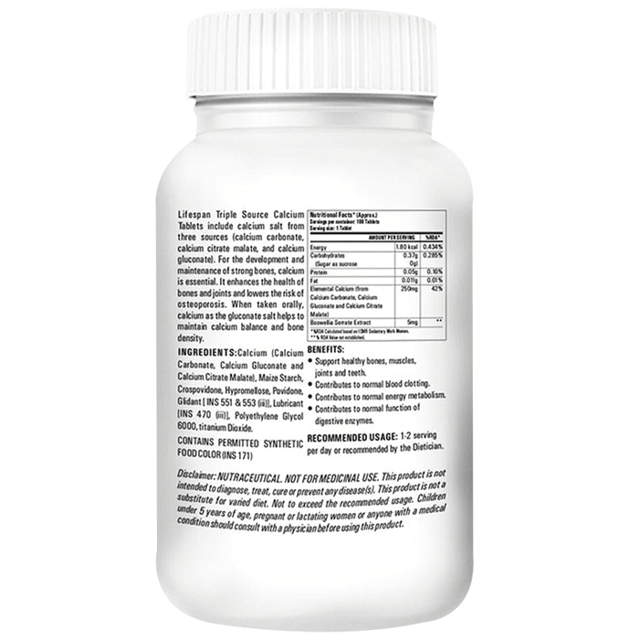 Lifespan Triple Source Calcium | Maintain Calcium Balance | For Bone Health & Joints Tablet