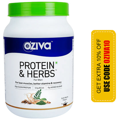 Oziva Protein & Herbs for Men | For Muscle Building, Stamina & Recovery | Chocolate - Classic Derma