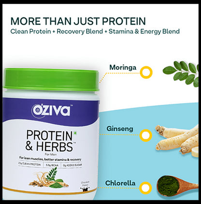 Oziva Protein & Herbs for Men | For Muscle Building, Stamina & Recovery | Chocolate