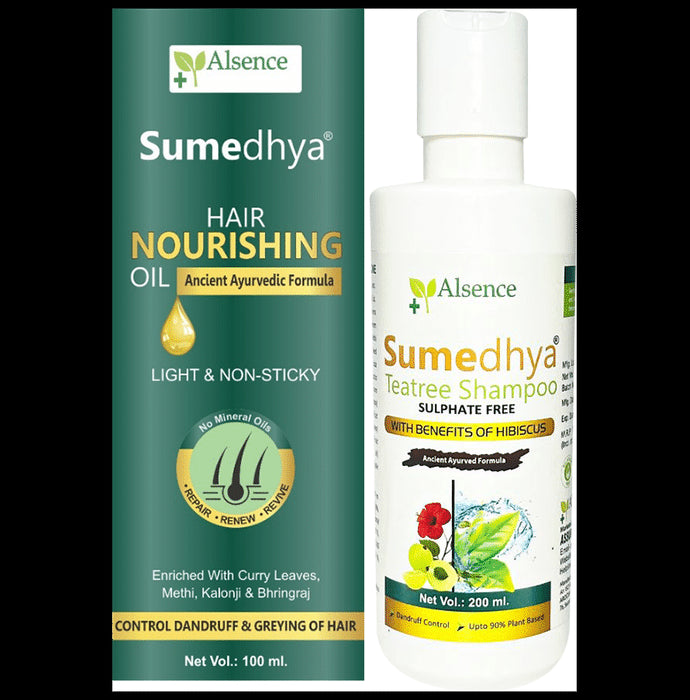 Alsence Combo Pack of Sumedhya Hair Nourishing Oil (100ml) and Sumedhya Teatree Shampoo (200ml) - Classic Derma