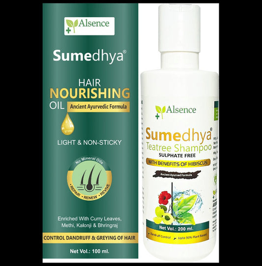 Alsence Combo Pack of Sumedhya Hair Nourishing Oil (100ml) and Sumedhya Teatree Shampoo (200ml) - Classic Derma