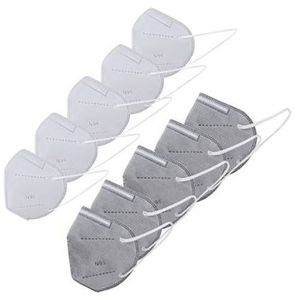 Lioncrown 5 Layer Reusable,Washable Outdoor Anti-Pollution, Dust Face Mask 5 White & 5 Grey - Classic Derma