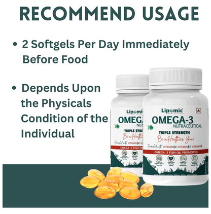 Lipomic Healthcare Omega 3 Fish Oil Triple Strength Softgel (60 Each)