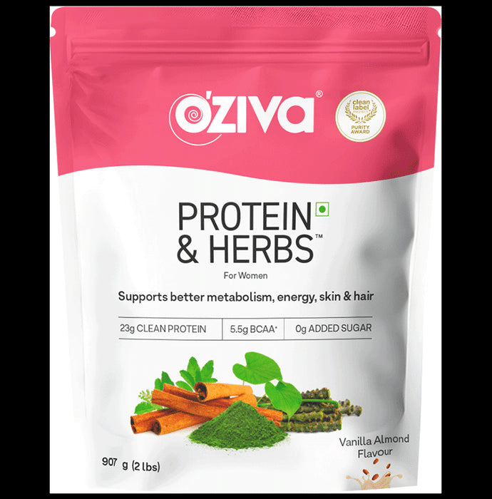 Oziva Protein & Herbs Whey Protein | For Metabolism, Energy, Skin & Hair | For Women| Flavour Vanilla Almond - Classic Derma