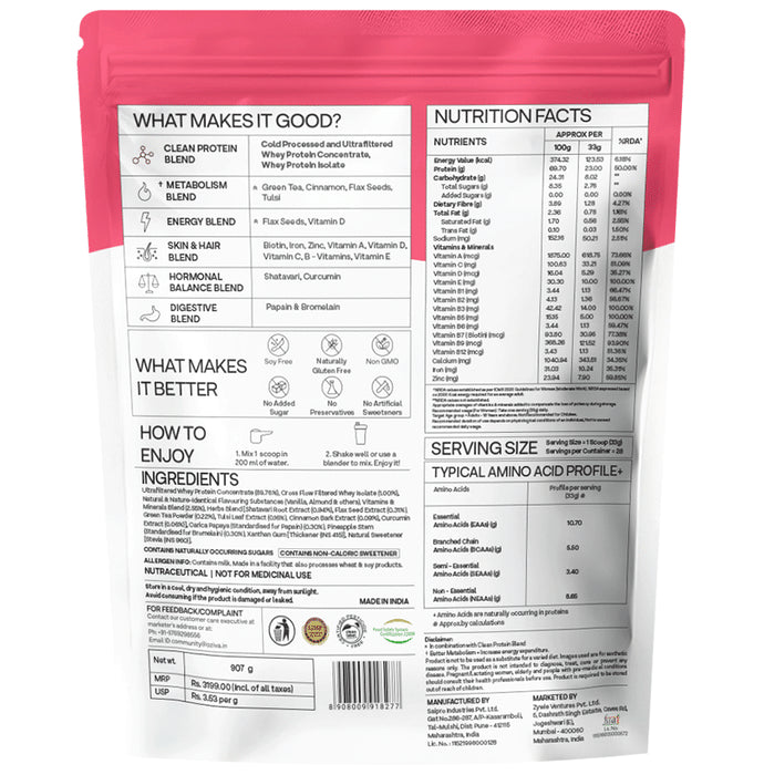 Oziva Protein & Herbs Whey Protein | For Metabolism, Energy, Skin & Hair | For Women| Flavour Vanilla Almond