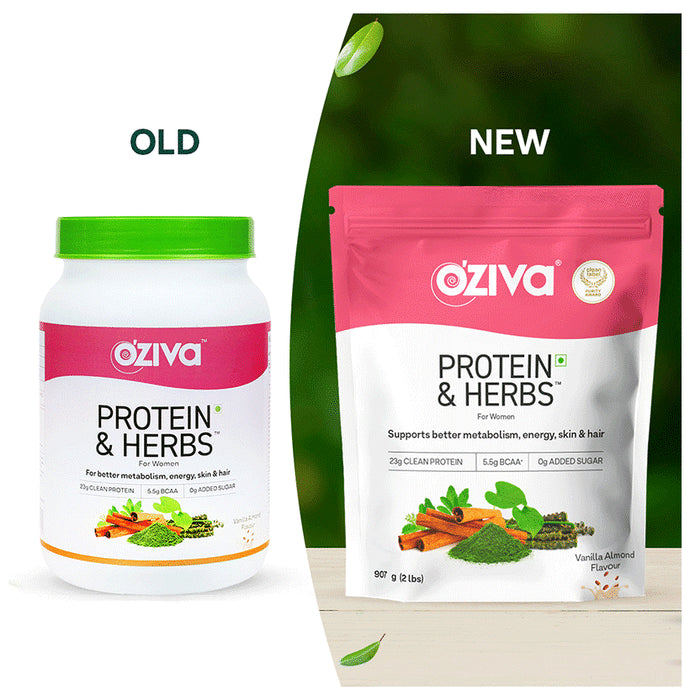 Oziva Protein & Herbs Whey Protein | For Metabolism, Energy, Skin & Hair | For Women| Flavour Vanilla Almond