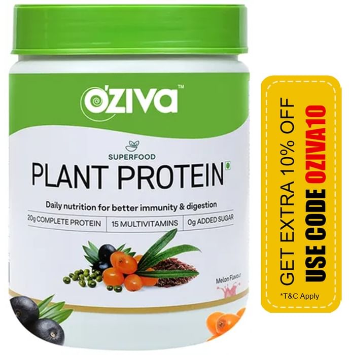 Oziva Superfood Plant Protein Powder for Immunity & Digestion | Sugar Free | Flavour Melon - Classic Derma