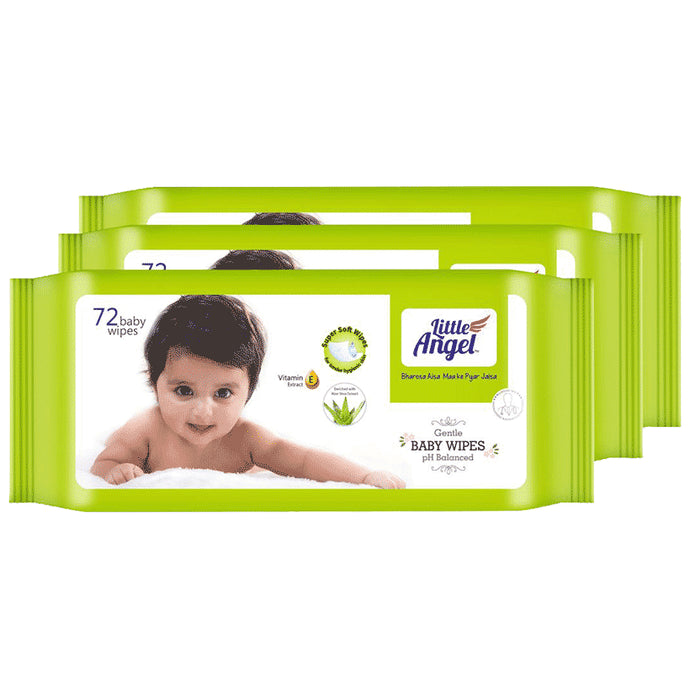 Little Angel Super Soft Cleansing Baby Wipes with Aloe Vera & Vitamin E (72 Each) - Classic Derma