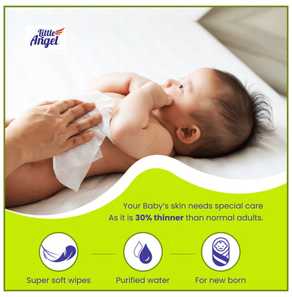 Little Angel Super Soft Cleansing Baby Wipes with Aloe Vera & Vitamin E (72 Each)