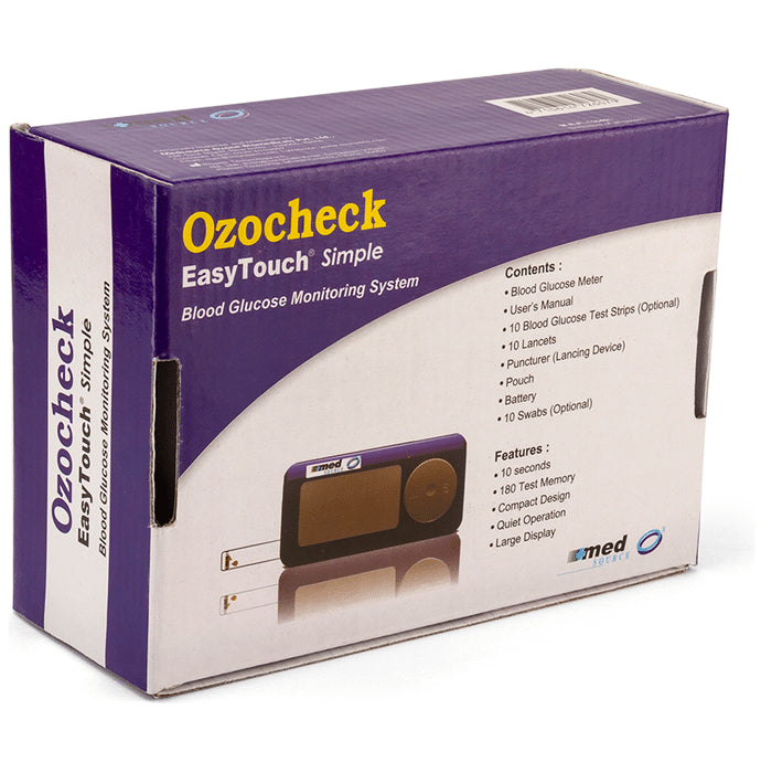 Ozocheck EasyTouch Simple Glucometer Blood Glucose Monitoring System with 10 Test Strips - Classic Derma