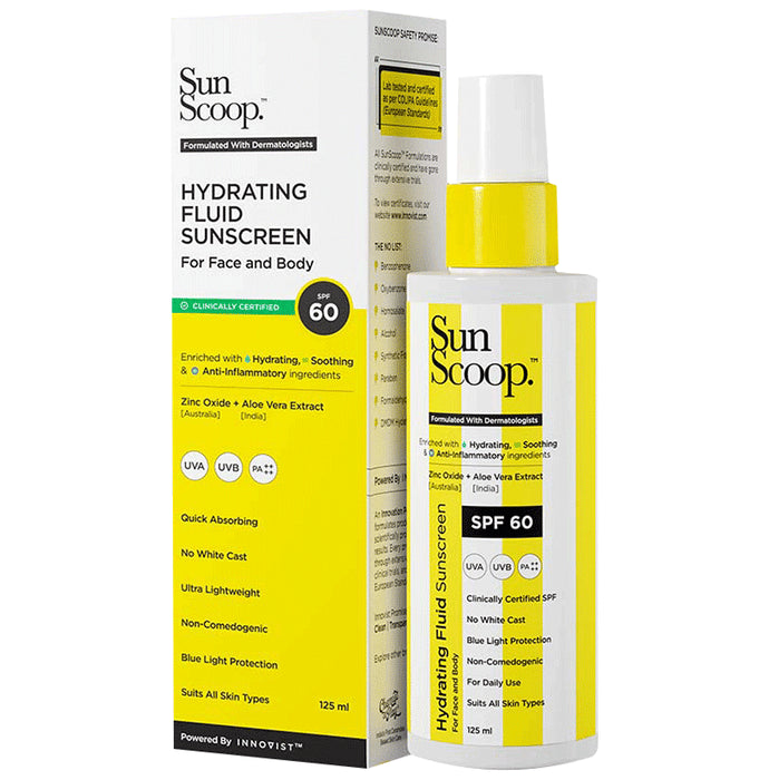 Sun Scoop Hydrating Fluid Spray Sunscreen For Face And Body SPF 60 PA++++ - Classic Derma